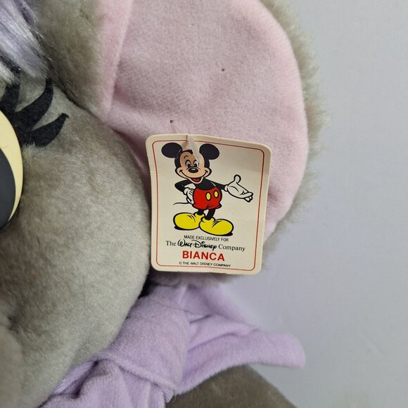 Disney Bianca Plush Mouse Purple Bow 16" Vintage 80s Made in Korea - Picture 2 of 16